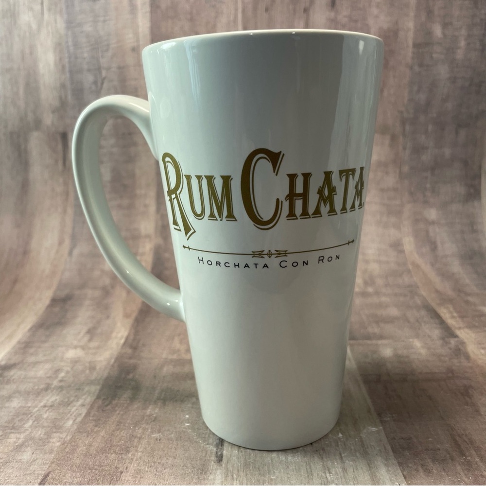 14 Oz Rum Chata Horchata Con Ron Coffee Mug Cup 6" Tall White/Gold